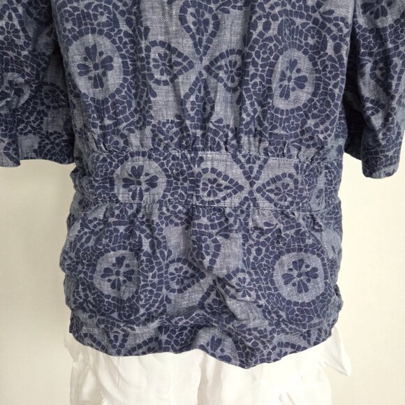 Vintage Boho Linen Medallion Print Jacket Size 14 Blue Y2K Artsy Indie Coastal - Picture 10 of 16